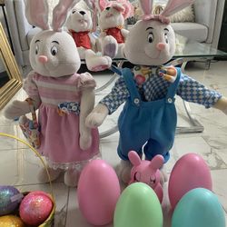 Easter, bunny and basket with eggs