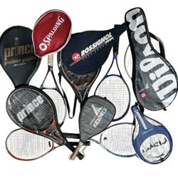 Lot (9) Tennis Racquets & Covers Prince Spalding Rossignol Head Wilson Player