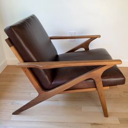 Wood and Leather Accent Lounge Chair mid century Crate & Barrel