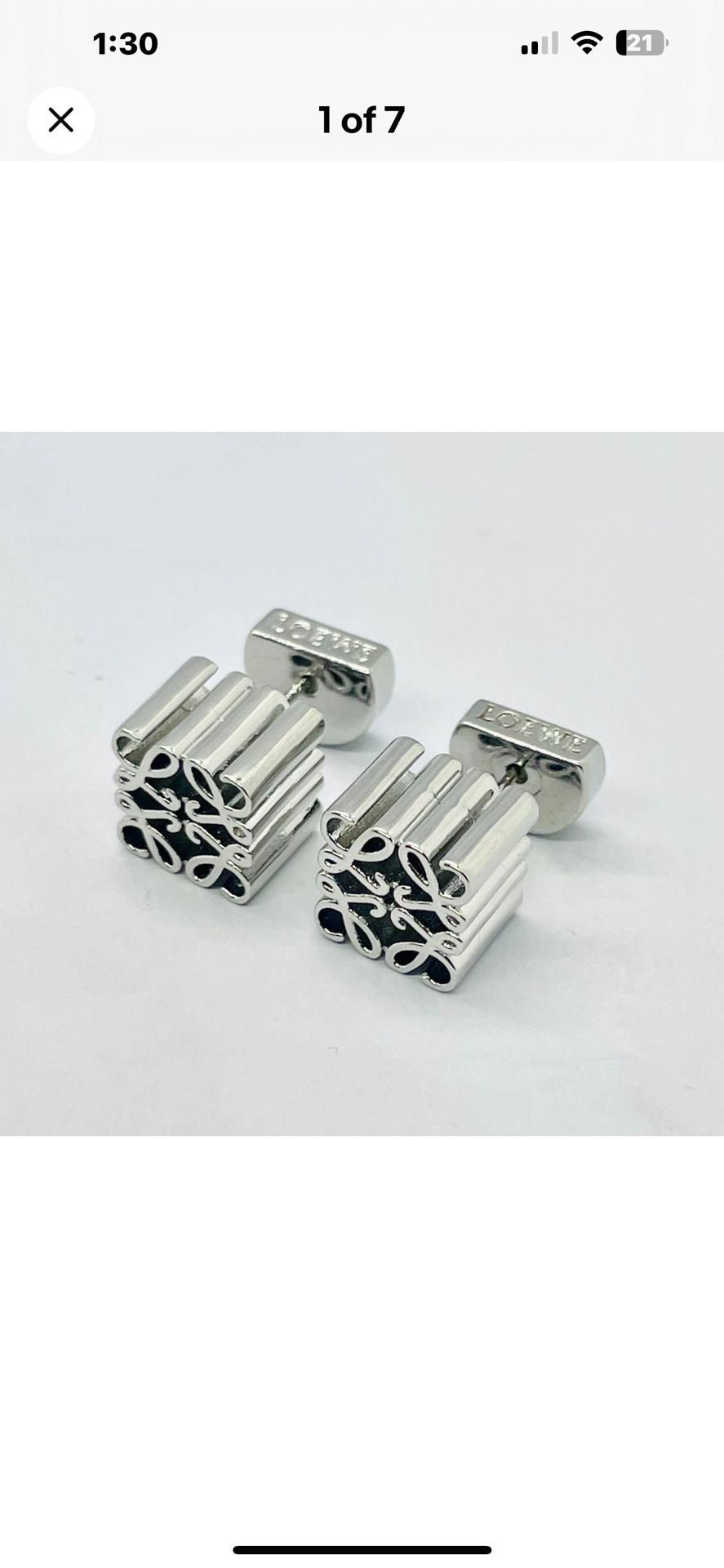 Auth LOEWE Silver Tone Monogram Earrings NEW