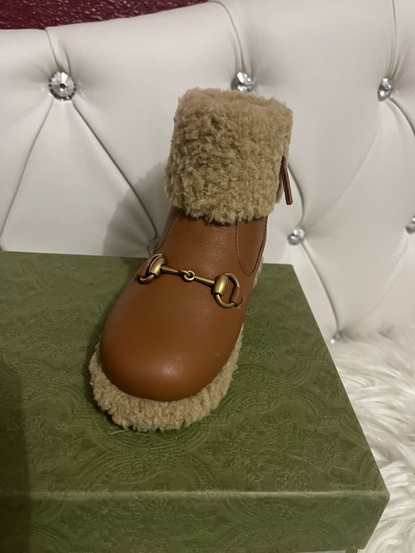 Gucci Horsebit Shearling Ankle Boots Authentic -New