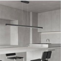39" Black Linear Pendant Light Wooden Led Modern Linear Chandelier Ceiling Hanging Dimmable Pendant Light