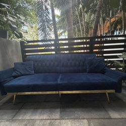 Modern Blue Velvet Couch – Excellent Condition- 6feet(72inches)long 39 Inches depth