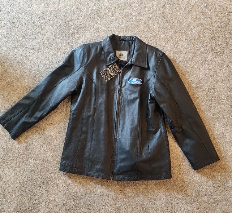NEW VINTAGE Burks Bay FORD Leather Jacket Ladies Black Classic Zip Long XXL