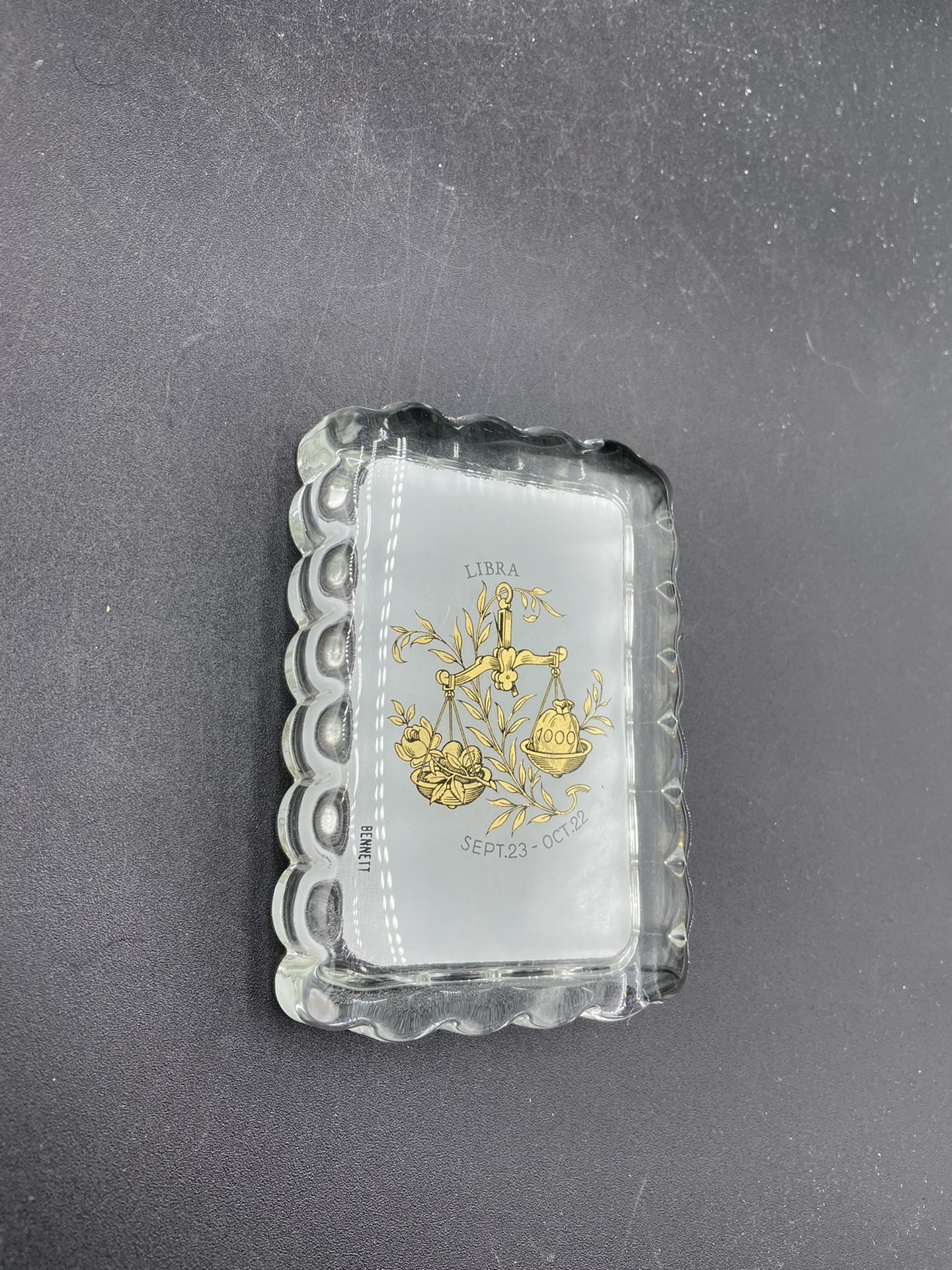 Vintage Bennett Zodiac Libra Glass Paperweight