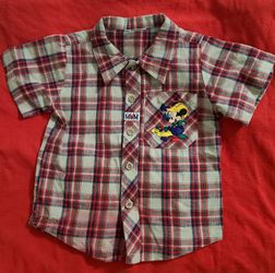 Disney Plaid Cotton Shirt With Embroidery Mickey Mouse 