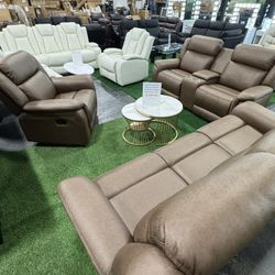 Living Room 3Pcs Recliner Sofa Set Grey / Juego De Sofás Reclinables Para Sala De Estar De 3 Piezas 