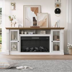 Farmhouse collection 70” fireplace with 36” insert and LED Strip light antique