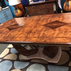 Vintage COAN Made In Italy Burl Wood & Marble Base Dining Table