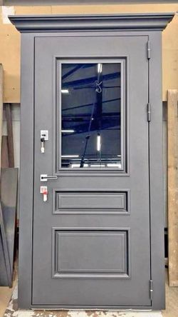 Gray Security Door with Glass Panel