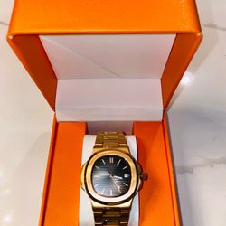 Men’s Gold & Charcoal Dial Watch - Automatic Style – Bold, Elegant, Eye-Catching Exhibition Back