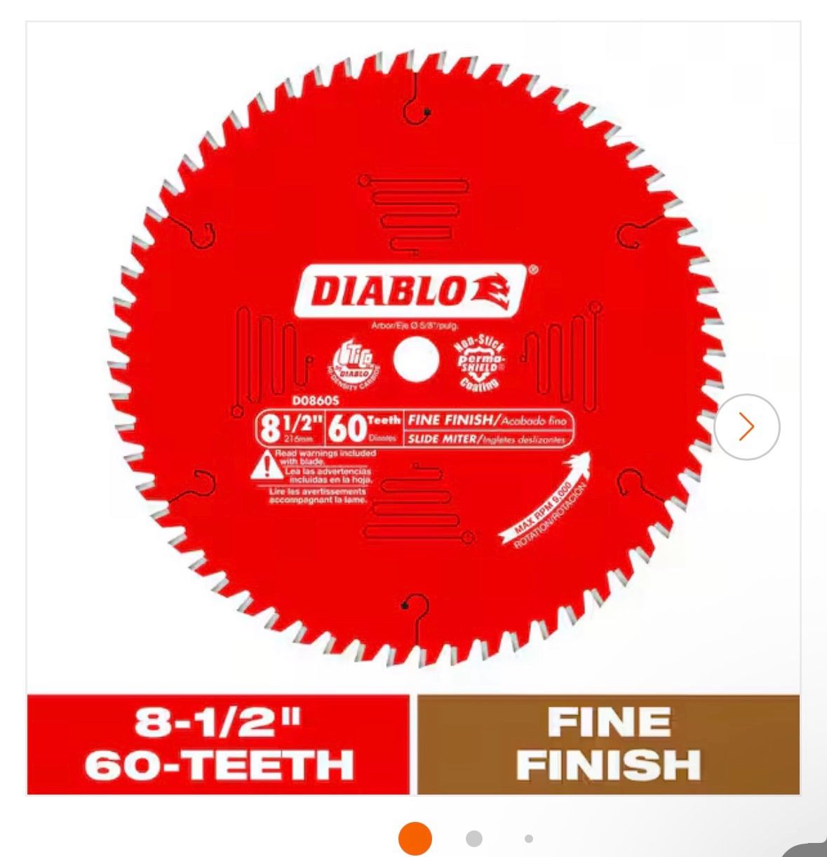 DIABLO 8-1/2in. x 60-Tooth Fine Finish Circular Saw Blade for Wood