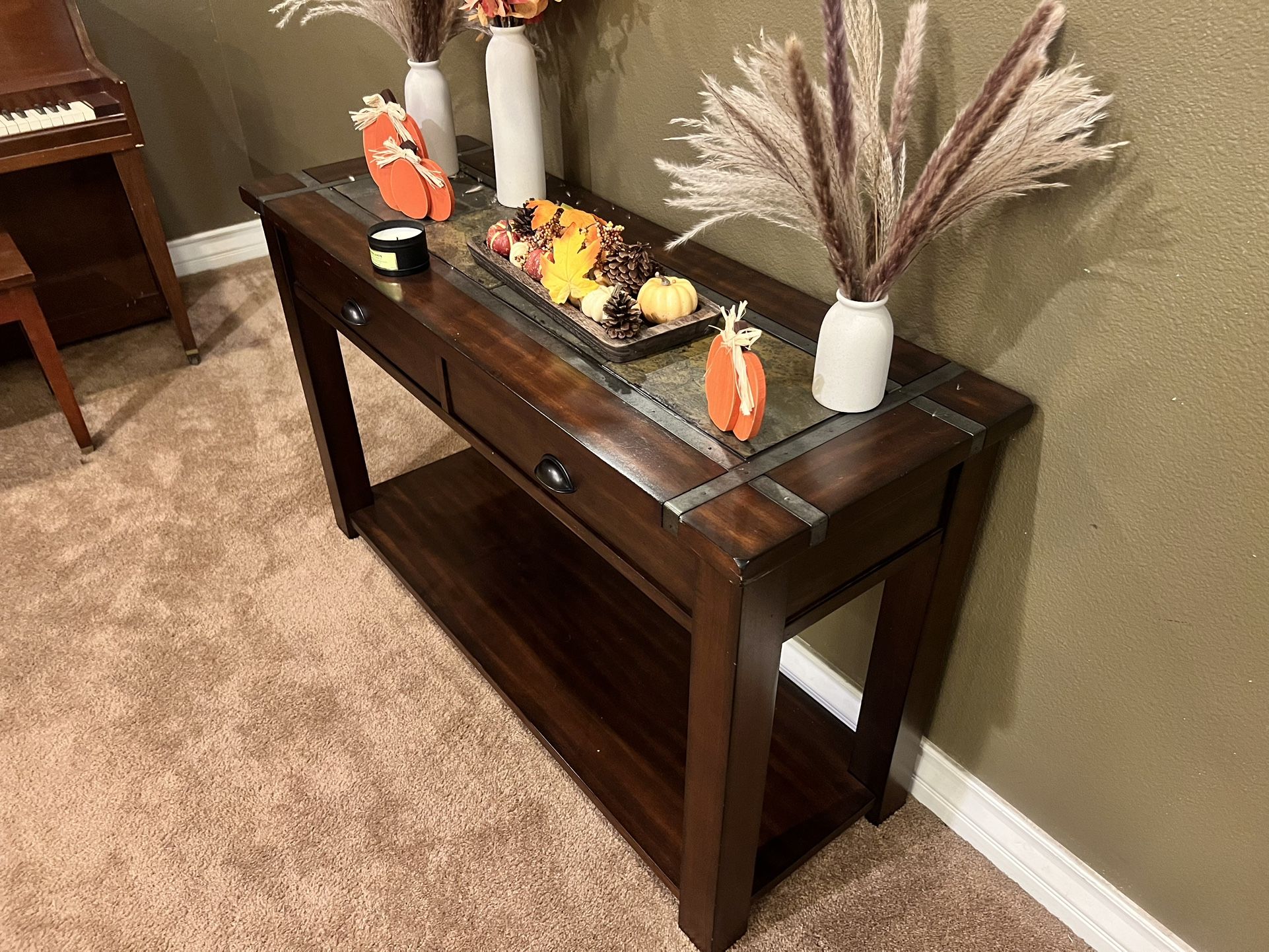 Solid Wood Console Table with Drawers – Espresso Finish