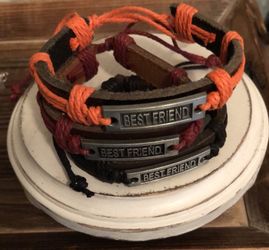 Best Friend Leather Cuff Bracelets - Set of 3