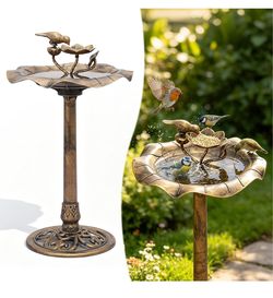 Antique Bronze Pedestal Bird Bath with Bird Figurine