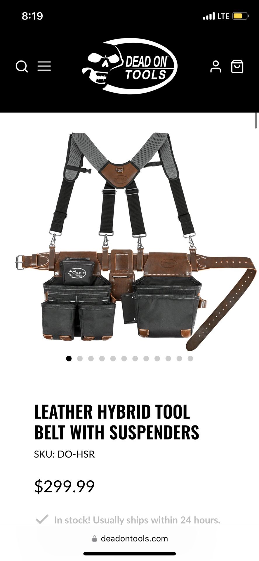Dead On Tools Leather Tool Belt With Suspenders