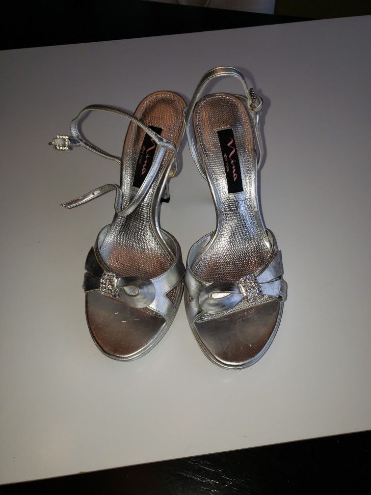 Nina Giammi Silver Metallic Hells.
