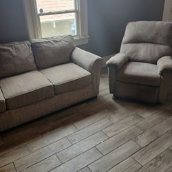 Beige Sofa And Recliner Chair