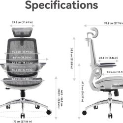 SIHOO M59AS Ergonomic Office Chair, Desk Chair with 3D Flip-up Armrests, Computer Chair with Dual Back Design and Adaptive Dynamic Lumbar Support Grey