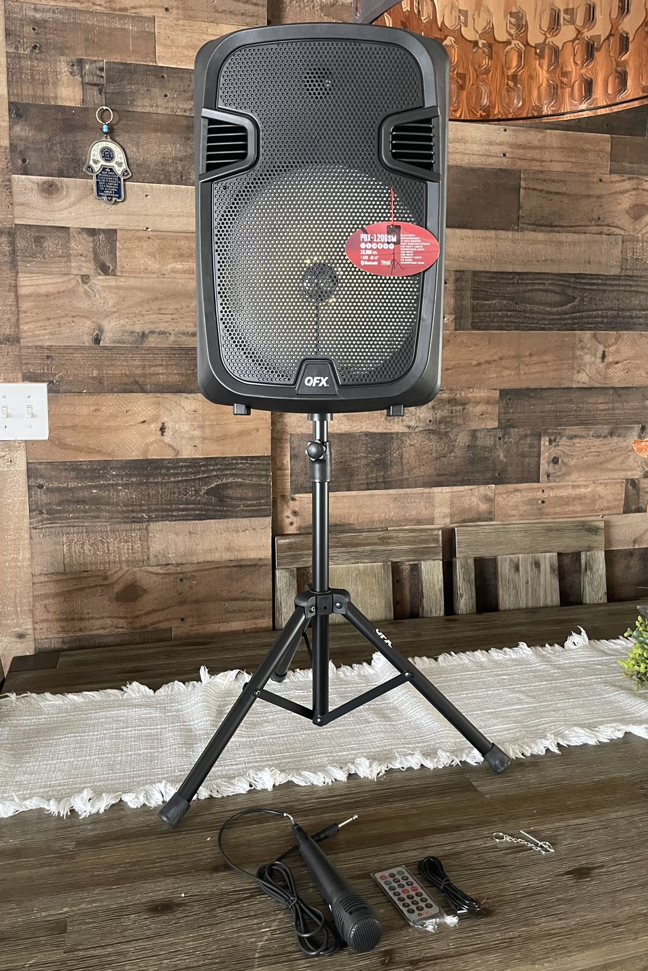 QFX 12” Bluetooth Portable Rechargeable Speaker  With Microphone, Speaker Stand &  LED Party Lights 🔊🎤🎶🎶🎶 