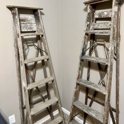 Pair Of Rustic Antique Wood Ladders