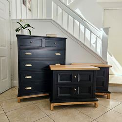 Black and Wood Dresser and Nightstands Set