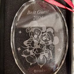 Disney Arribas Bros Mickey Mouse + Minnie Mouse Holiday Crystal Ornament - Royal Treatment - Dated 2004 - New In Box 