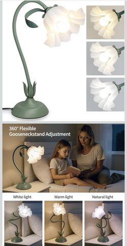 Flower Table Lamp for Bedroom, 3 Colors Flower Reading Light with E26 Bulb