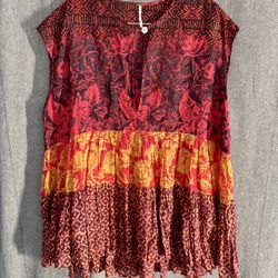 Free People Boho BabyDoll Tunic Top Flowy Cotton Prairie Tiered Floral Romance Oversized 