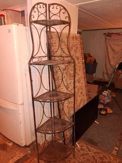 Tall Wrought Iron Corner Shelf Unit