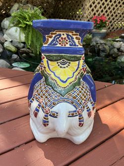 Vintage Pier 1 Ceramic Mosaic Sitting Camel Garden Stool Plant