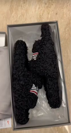 Black Balenciaga fur slides, size 10.5
