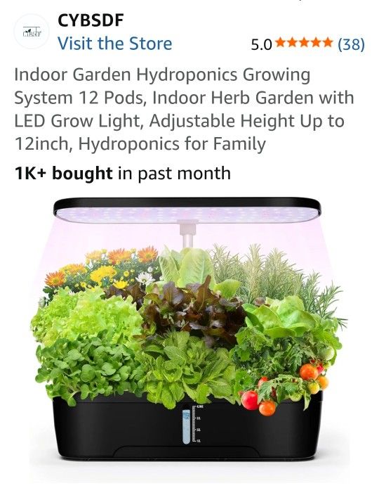 Indoor Garden Hydroponics Growing System 12 Pods, Indoor Herb Garden with LED Grow Light, Adjustable Height Up to 12inch, Hydroponics for Family