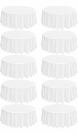 10 Pack Round Tablecloths - 90 Inch, White Polyester Table Cover for Round Table, Stain and Wrinkle Resistant Washable Fabric Table Cloth, Polyester T