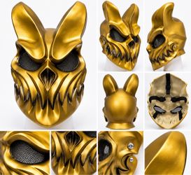 gold metallic rabbit skull mask halloween cosplay horror costume adjustable