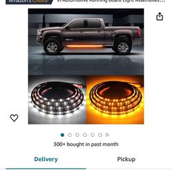 2PCs Truck LED Running Board Lights Sequential Amber Side Marker Light 70 Inch Emergency Extended Crew Cab 216 LEDs Waterproof Flexible Turn Signal Li