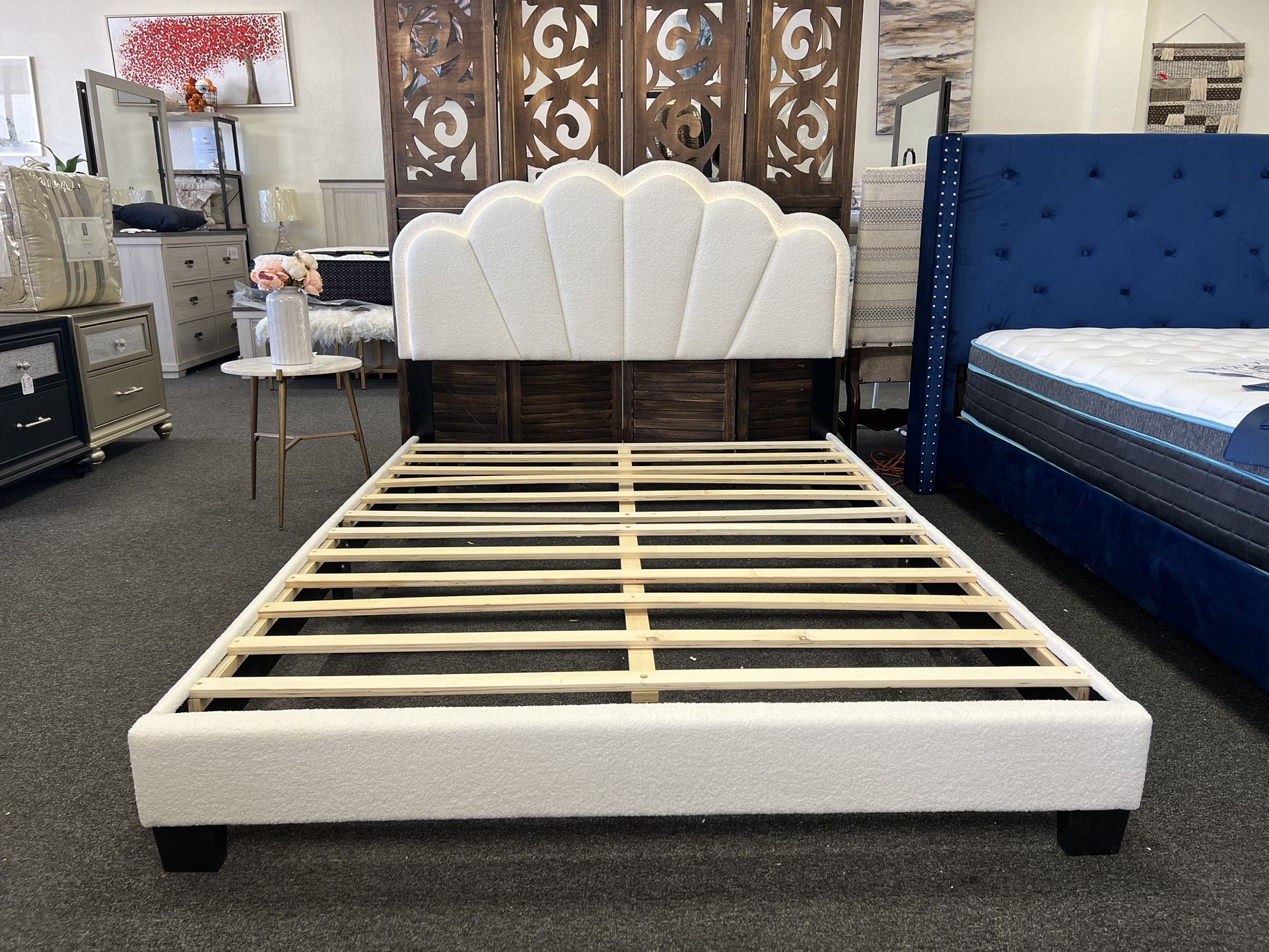 Queen Platform Bed Frame With LED lights Grey Or White
