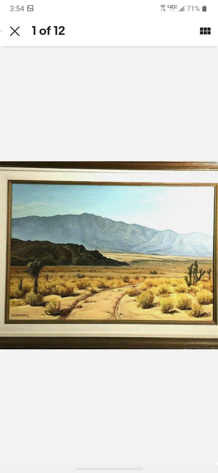 Original Vintage Landscape Oil On Canvas Desert/mountain By ED.H.Hammerberg #662