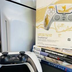 Playstation 5 - Slim Disk Drive Model - 2 Controllers - 4 Games - 6 Month Warranty - $600 Bundle - Yotei Controller is Sealed  Ninja Gaiden 4 - New  S