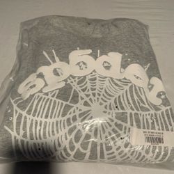 Grey and white Sp5der hoodie web🕸️Size:S