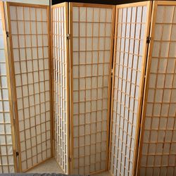 6 Panel SHOJI Folding Screen Room Divider Wooden Frame Rice Paper Panels