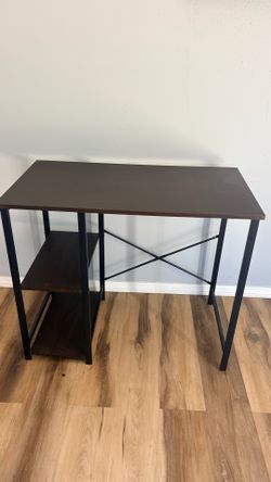 Computer Desk with Shelves - Dark Wood/Black Metal