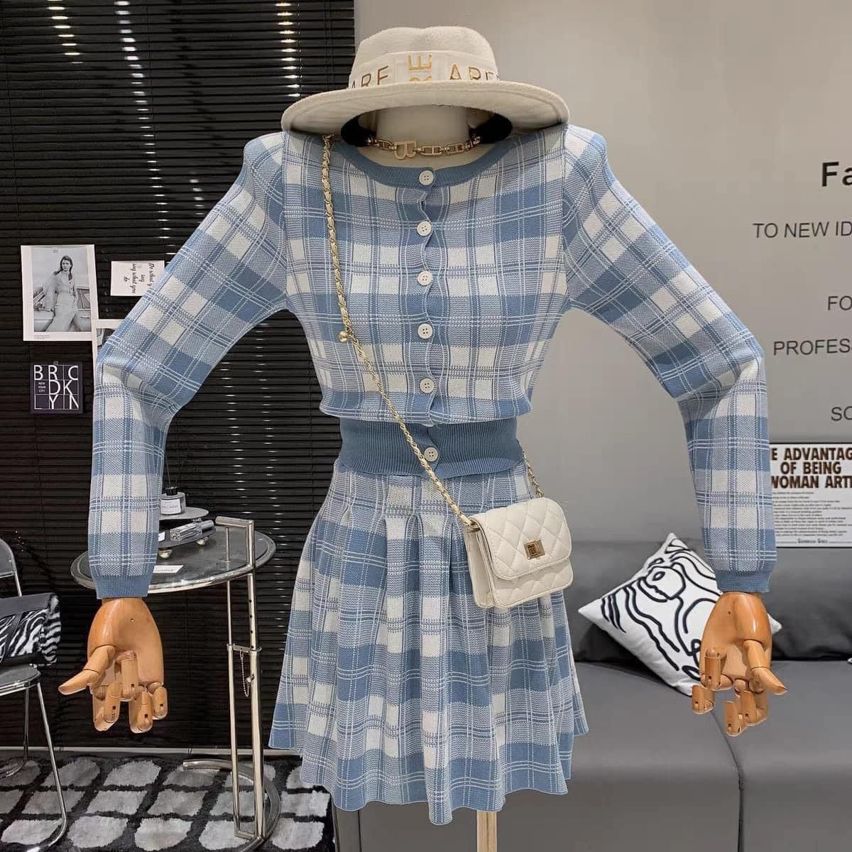 2 Pieces Blue Sweater + Skirt ( Size S)