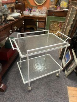 Vintage white iron bar garden cart plant stand