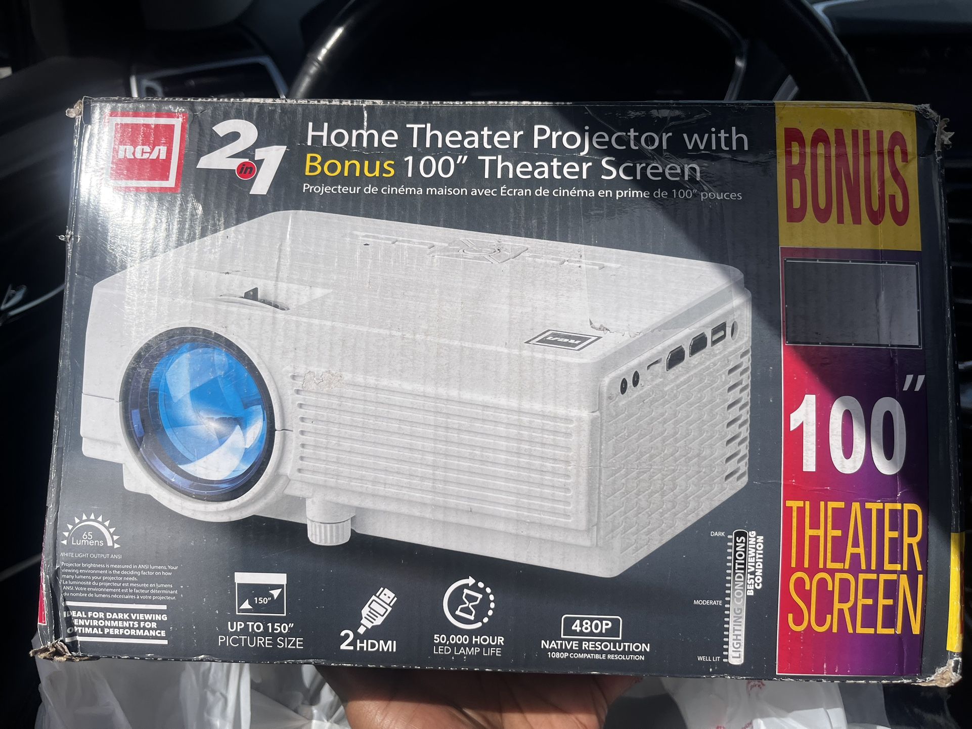 Brand New RCA Projector W 100” Screen