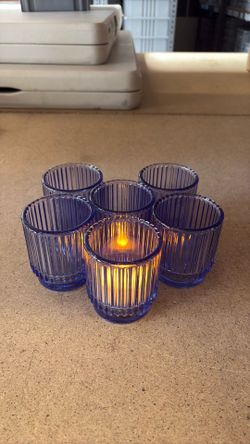 Blue Glass Votives / Candle Tealight Holders / Ribbed