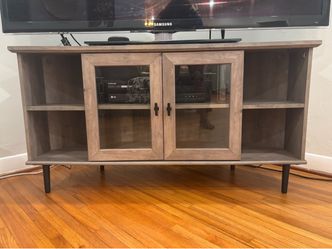 Manor Park Glass Door Corner TV Stand Grey Wash