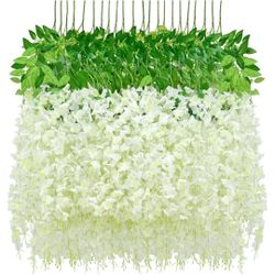 New 40 Pack White Wisteria Hanging Flowers For Wedding Arch 