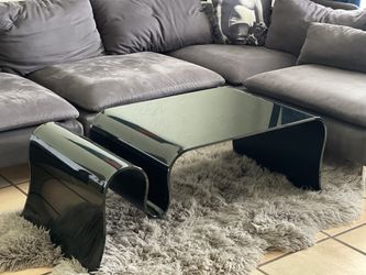 Vintage 1980s Undulating Wavy Glass Coffee Table Black Antique Accents