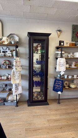 Dark Wood Curio Display Cabinet with Glass Side Doors